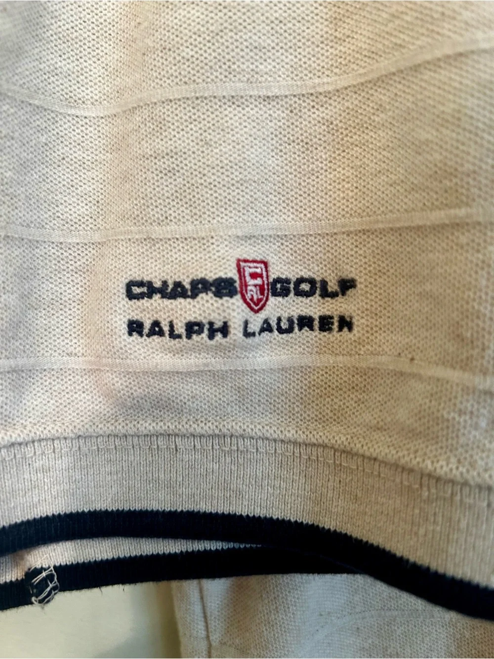 Chaps Ralph Lauren Men's Beige Polo Shirt with Black Trim